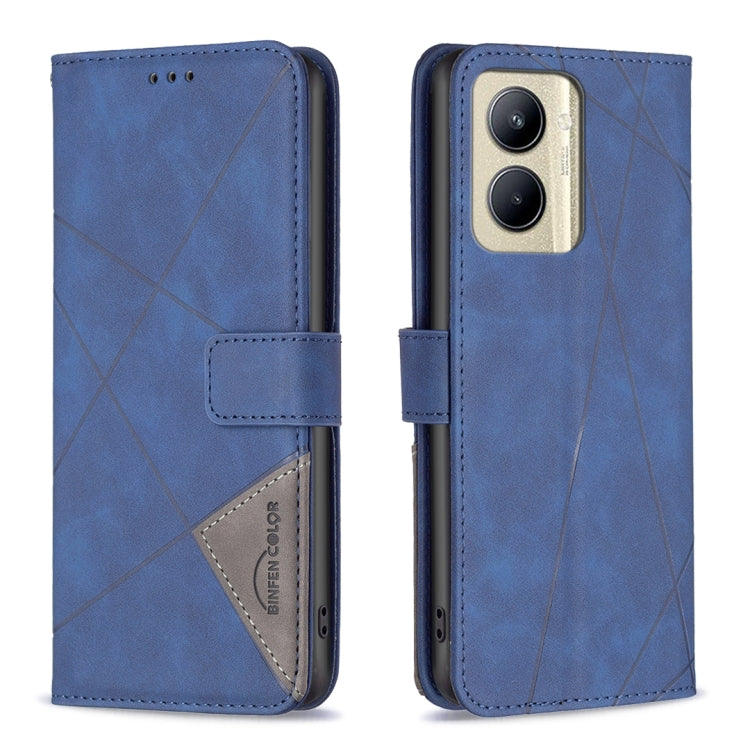 For Realme C33 Magnetic Buckle Rhombus Texture Leather Phone Case
