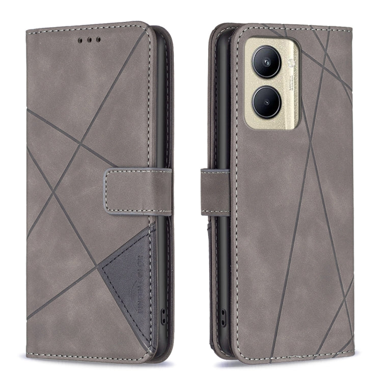 For Realme C33 Magnetic Buckle Rhombus Texture Leather Phone Case