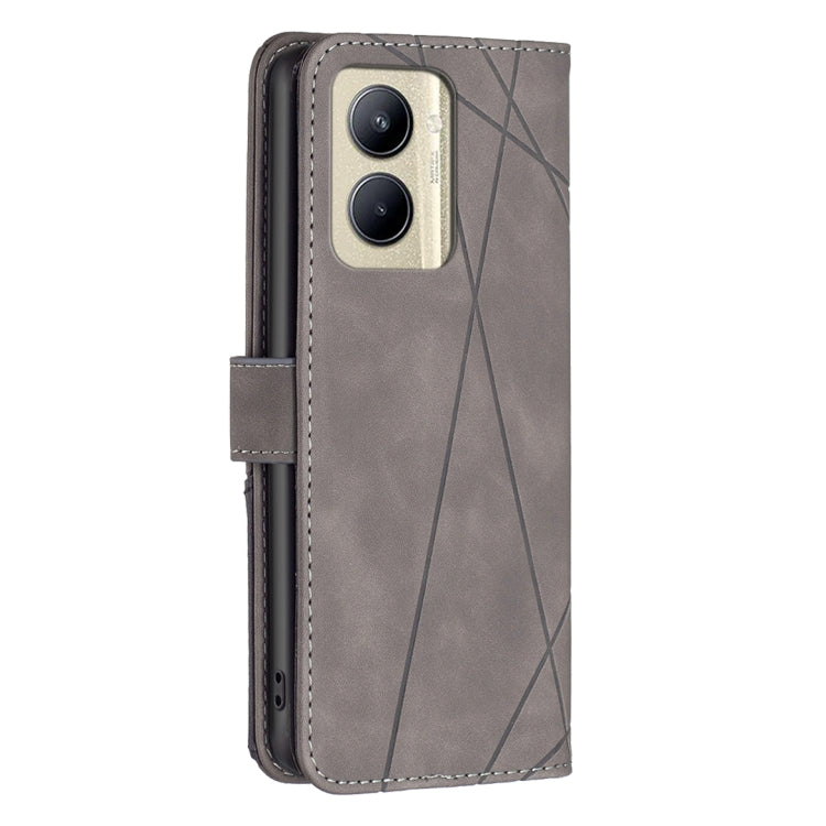 For Realme C33 Magnetic Buckle Rhombus Texture Leather Phone Case