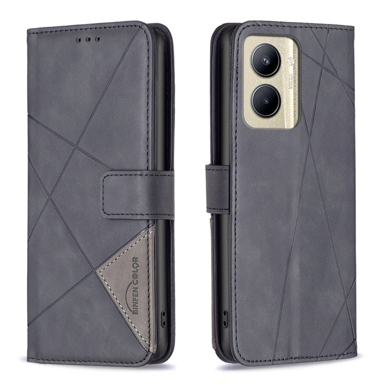 For Realme C33 Magnetic Buckle Rhombus Texture Leather Phone Case