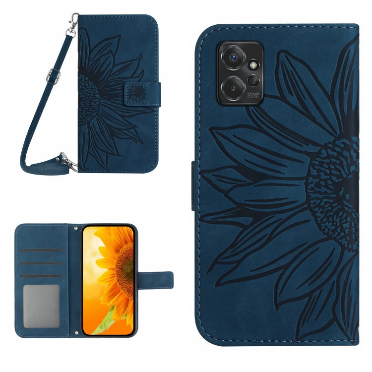 For Motorola Moto G Power 2023 HT04 Skin Feel Sun Flower Embossed Flip Leather Phone Case with Lanyard