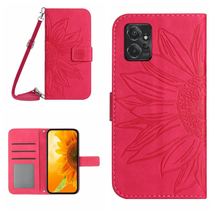 For Motorola Moto G Power 2023 HT04 Skin Feel Sun Flower Embossed Flip Leather Phone Case with Lanyard