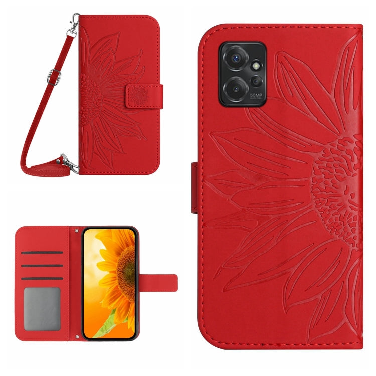 For Motorola Moto G Power 2023 HT04 Skin Feel Sun Flower Embossed Flip Leather Phone Case with Lanyard