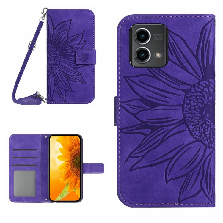 For Motorola Moto G Stylus 5G 2023 HT04 Skin Feel Sun Flower Embossed Flip Leather Phone Case with Lanyard