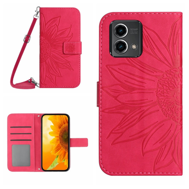 For Motorola Moto G Stylus 5G 2023 HT04 Skin Feel Sun Flower Embossed Flip Leather Phone Case with Lanyard