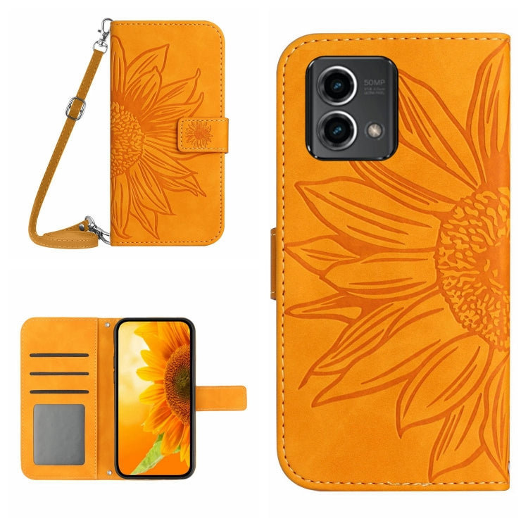 For Motorola Moto G Stylus 5G 2023 HT04 Skin Feel Sun Flower Embossed Flip Leather Phone Case with Lanyard