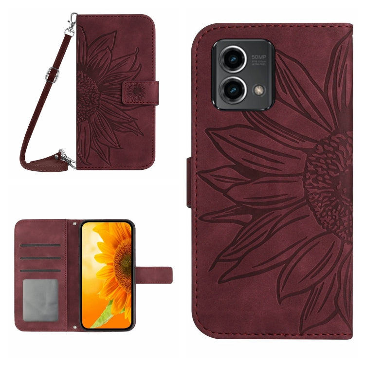 For Motorola Moto G Stylus 5G 2023 HT04 Skin Feel Sun Flower Embossed Flip Leather Phone Case with Lanyard