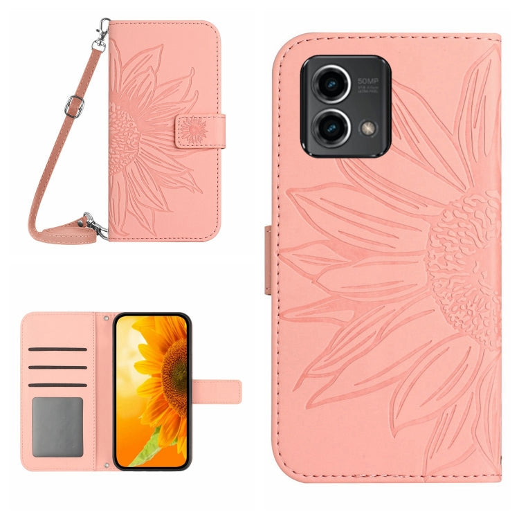 For Motorola Moto G Stylus 5G 2023 HT04 Skin Feel Sun Flower Embossed Flip Leather Phone Case with Lanyard