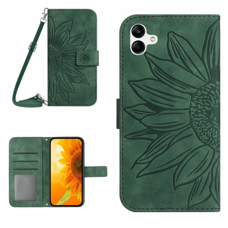 For Samsung Galaxy F14 Global HT04 Skin Feel Sun Flower Embossed Flip Leather Phone Case with Lanyard