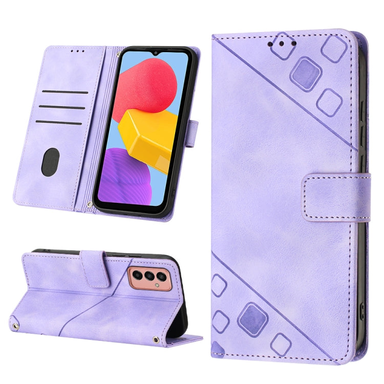 For Samsung Galaxy M13 Global Skin-feel Embossed Leather Phone Case
