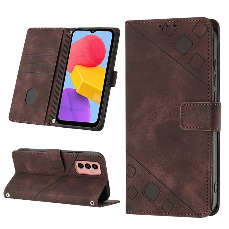 For Samsung Galaxy M13 Global Skin-feel Embossed Leather Phone Case