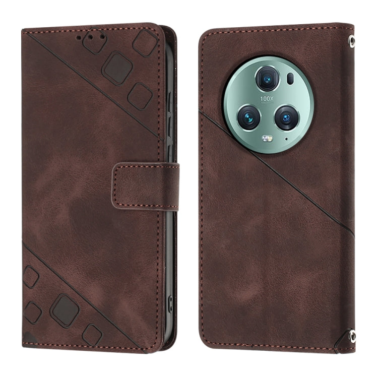 For Honor Magic5 Pro Skin-feel Embossed Leather Phone Case