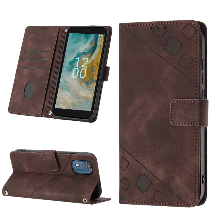 For Nokia C02 Skin-feel Embossed Leather Phone Case