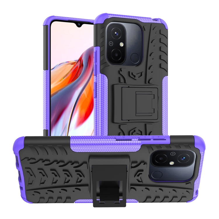For Xiaomi Redmi 12C Tire Texture TPU + PC Phone Case with Holder