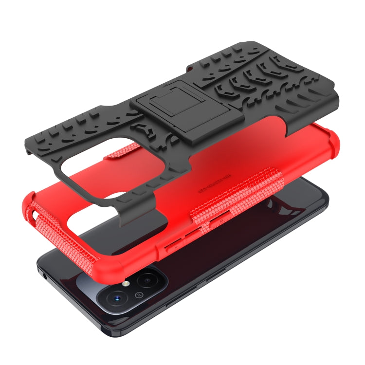 For Xiaomi Poco C55 Tire Texture TPU + PC Phone Case with Holder