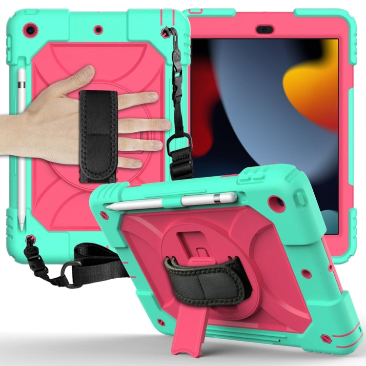 For iPad 10.2 Shockproof PC + Silicone Combination Case with Holder & Hand Strap & Shoulder