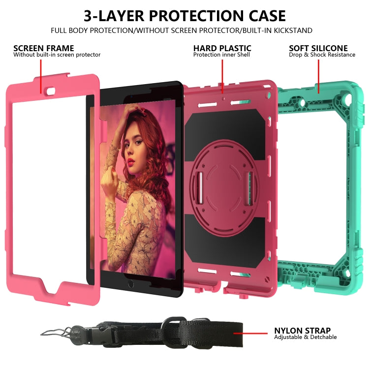 For iPad 10.2 Shockproof PC + Silicone Combination Case with Holder & Hand Strap & Shoulder