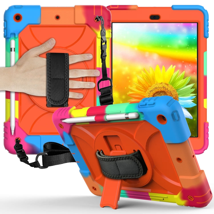For iPad 10.2 Shockproof PC + Silicone Combination Case with Holder & Hand Strap & Shoulder