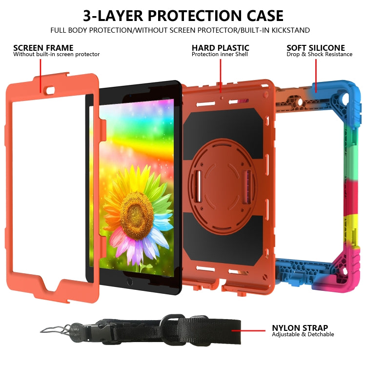 For iPad 10.2 Shockproof PC + Silicone Combination Case with Holder & Hand Strap & Shoulder
