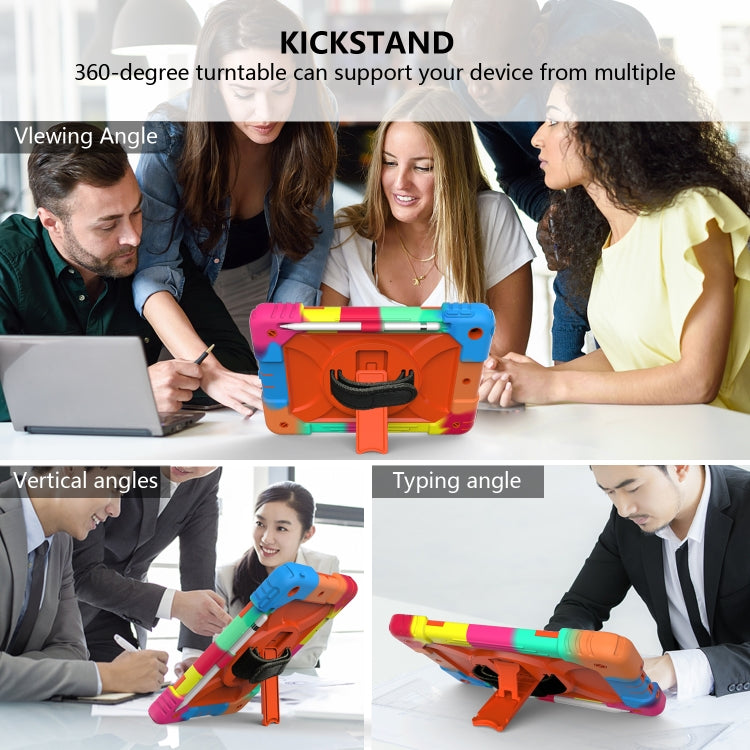 For iPad 10.2 Shockproof PC + Silicone Combination Case with Holder & Hand Strap & Shoulder
