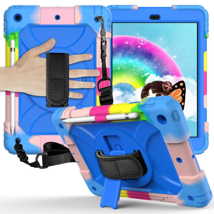 For iPad 10.2 Shockproof PC + Silicone Combination Case with Holder & Hand Strap & Shoulder