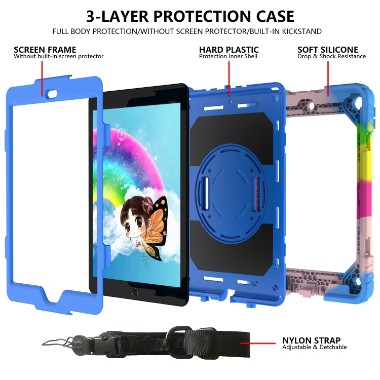 For iPad 10.2 Shockproof PC + Silicone Combination Case with Holder & Hand Strap & Shoulder