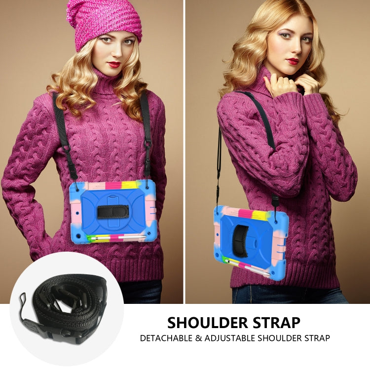 For iPad 10.2 Shockproof PC + Silicone Combination Case with Holder & Hand Strap & Shoulder
