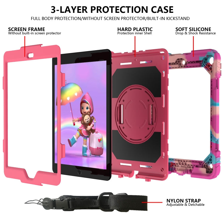 For iPad 10.2 Shockproof PC + Silicone Combination Case with Holder & Hand Strap & Shoulder