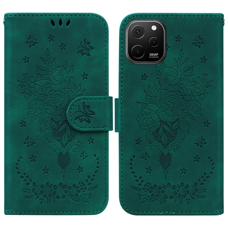 For Huawei nova Y61 / Enjoy 50z Butterfly Rose Embossed Leather Phone Case