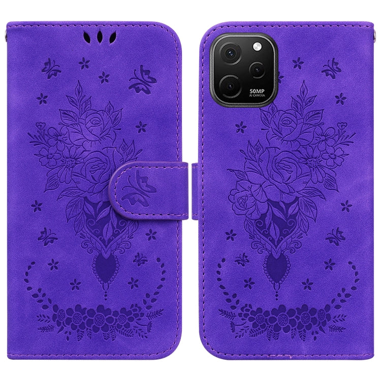 For Huawei nova Y61 / Enjoy 50z Butterfly Rose Embossed Leather Phone Case