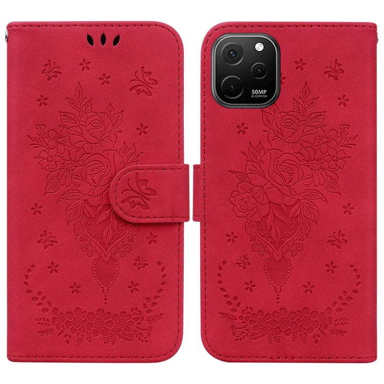 For Huawei nova Y61 / Enjoy 50z Butterfly Rose Embossed Leather Phone Case