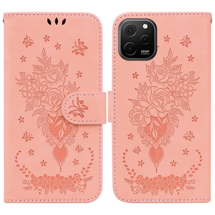 For Huawei nova Y61 / Enjoy 50z Butterfly Rose Embossed Leather Phone Case