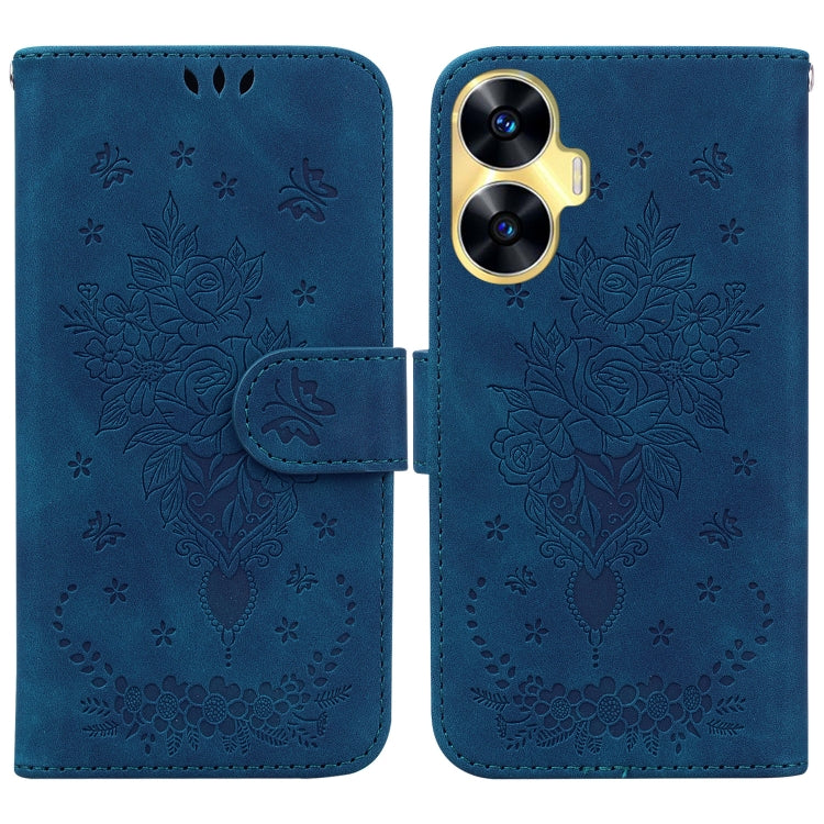 For Realme C55 Butterfly Rose Embossed Leather Phone Case