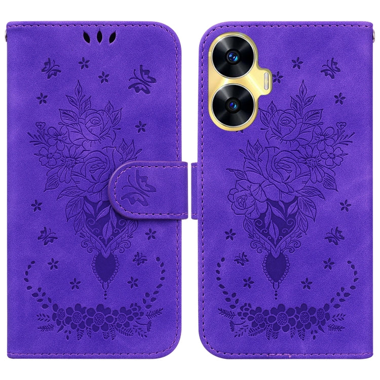For Realme C55 Butterfly Rose Embossed Leather Phone Case