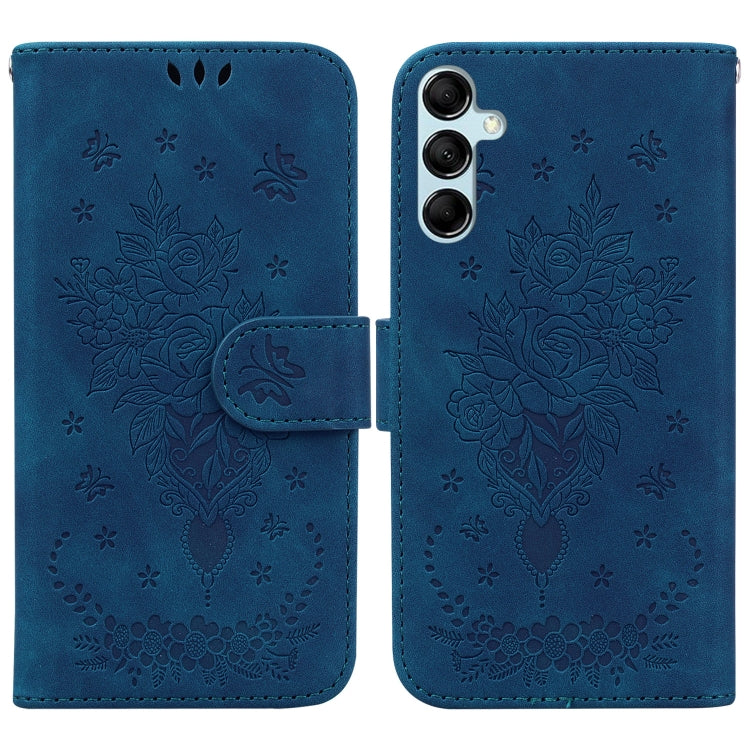 For Samsung Galaxy M14 Butterfly Rose Embossed Leather Phone Case