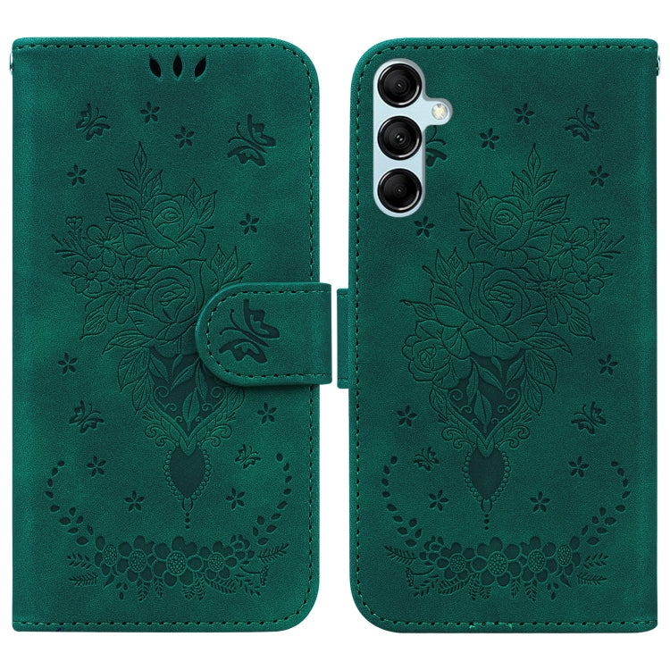 For Samsung Galaxy M14 Butterfly Rose Embossed Leather Phone Case
