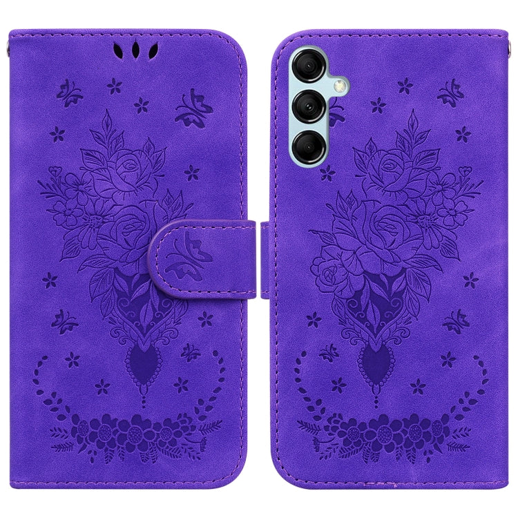 For Samsung Galaxy M14 Butterfly Rose Embossed Leather Phone Case