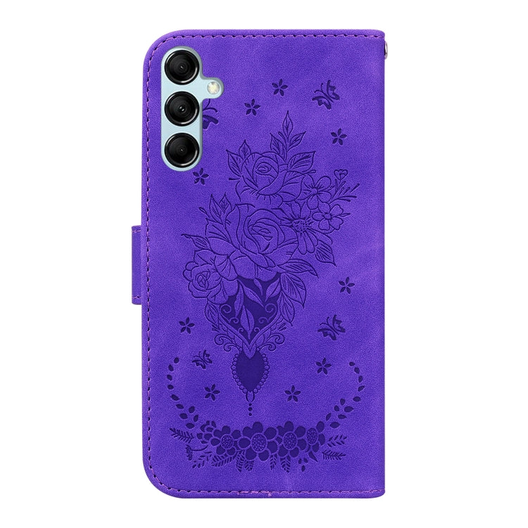 For Samsung Galaxy M14 Butterfly Rose Embossed Leather Phone Case
