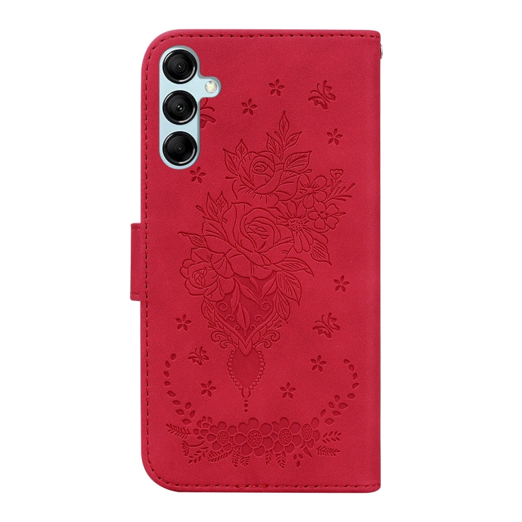 For Samsung Galaxy M14 Butterfly Rose Embossed Leather Phone Case