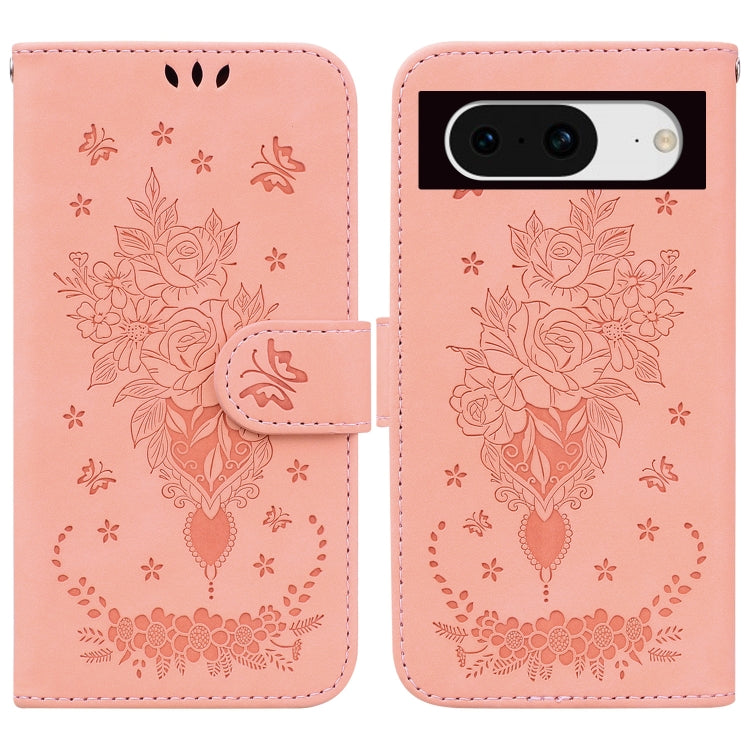 For Google Pixel 8 Butterfly Rose Embossed Leather Phone Case