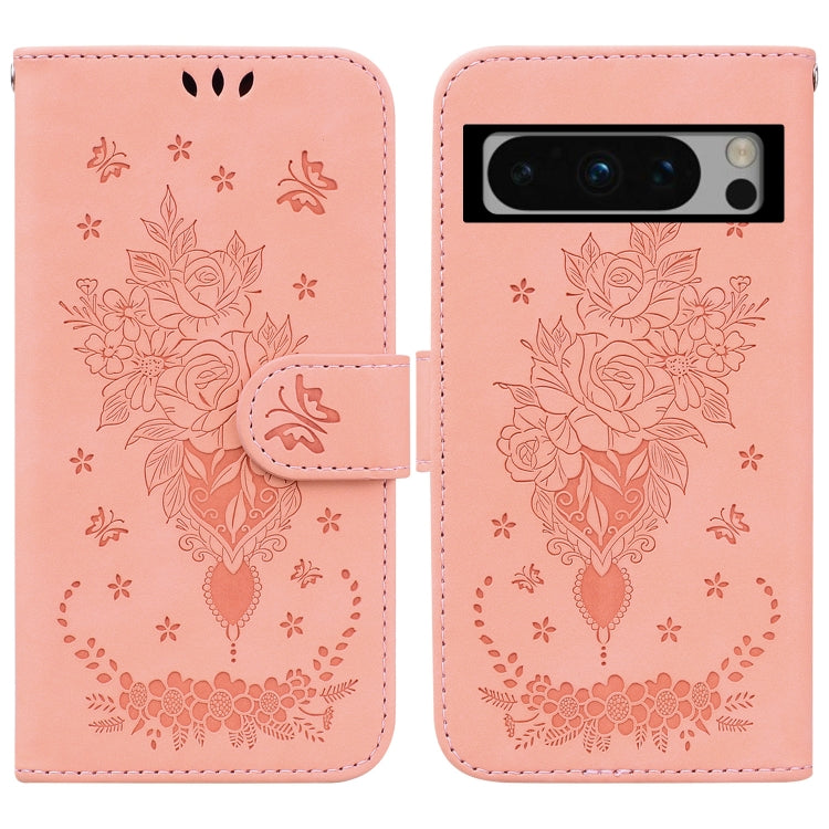 For Google Pixel 8 Pro Butterfly Rose Embossed Leather Phone Case