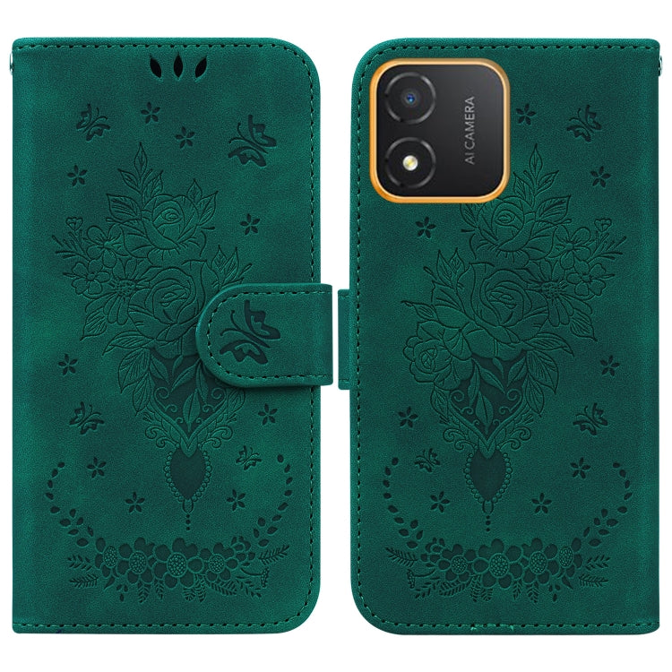 For Honor X5 Butterfly Rose Embossed Leather Phone Case