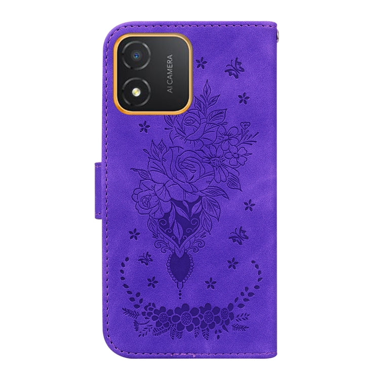 For Honor X5 Butterfly Rose Embossed Leather Phone Case