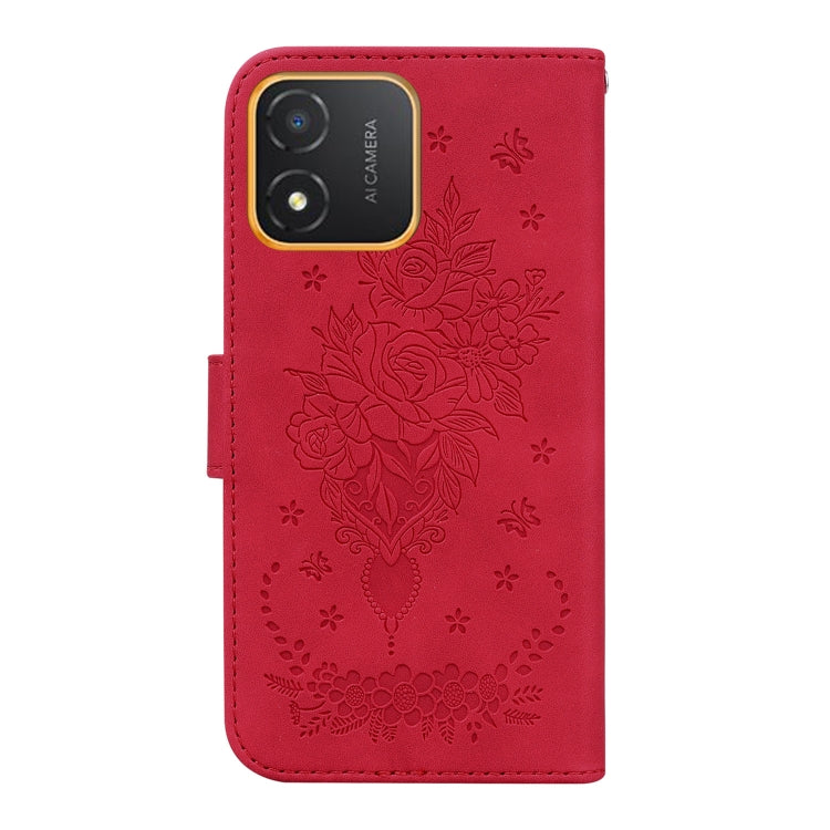 For Honor X5 Butterfly Rose Embossed Leather Phone Case