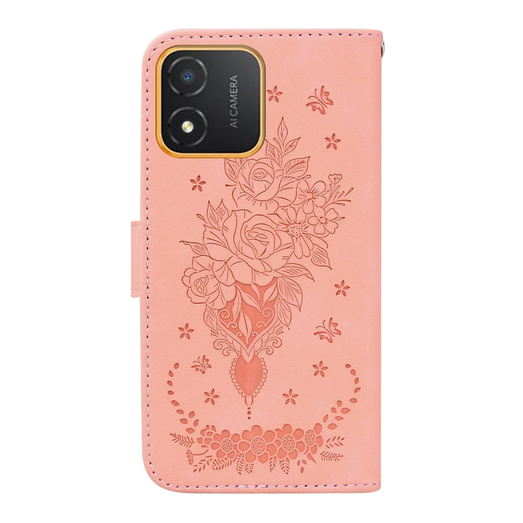 For Honor X5 Butterfly Rose Embossed Leather Phone Case