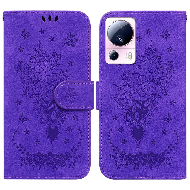 For Xiaomi 13 Lite / Civi 2 Butterfly Rose Embossed Leather Phone Case