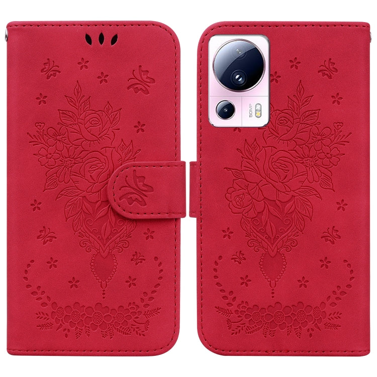 For Xiaomi 13 Lite / Civi 2 Butterfly Rose Embossed Leather Phone Case