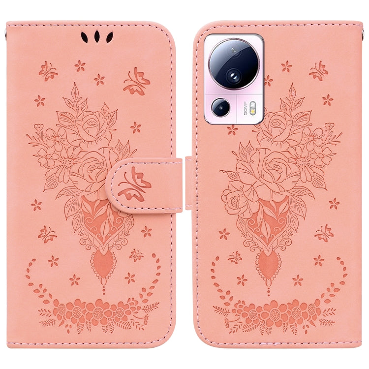 For Xiaomi 13 Lite / Civi 2 Butterfly Rose Embossed Leather Phone Case