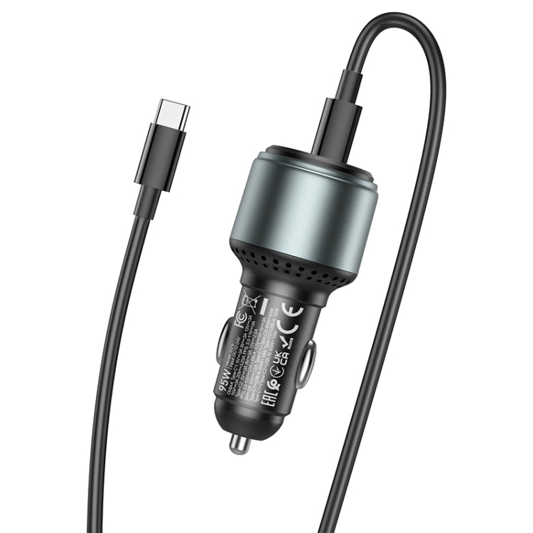 hoco NZ9 Galloper 95W Dual USB-C / Type-C + USB 3-port Car Charger with Type-C to Type-C Cable(Black)