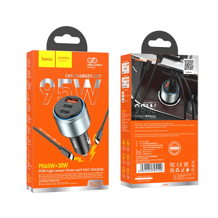 hoco NZ9 Galloper 95W Dual USB-C / Type-C + USB 3-port Car Charger with Type-C to Type-C Cable(Black)